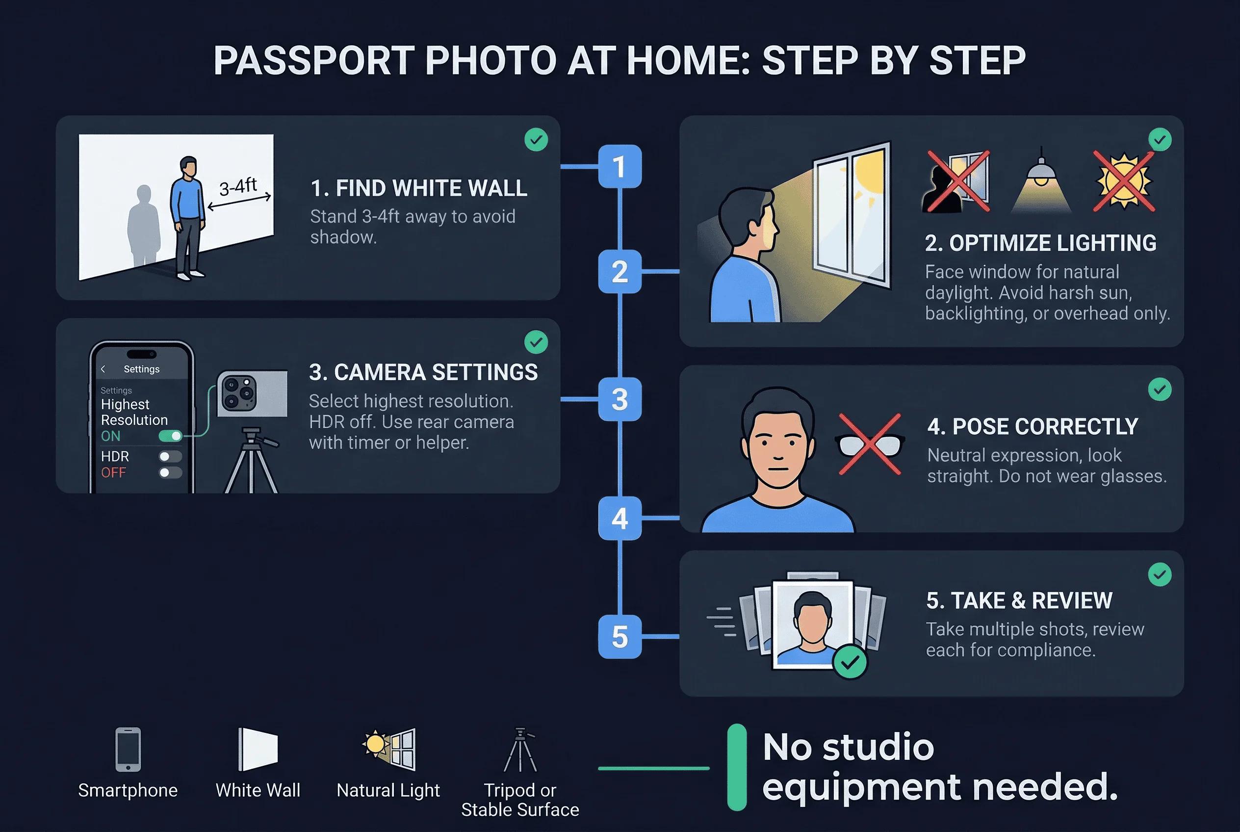 Have someone take your passport photo at home